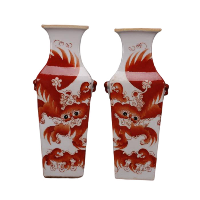 Chinese tongzhi reign qing dynasty red hand-drawn embryo square vases Jahrriesnge porcelain of vase cna0128