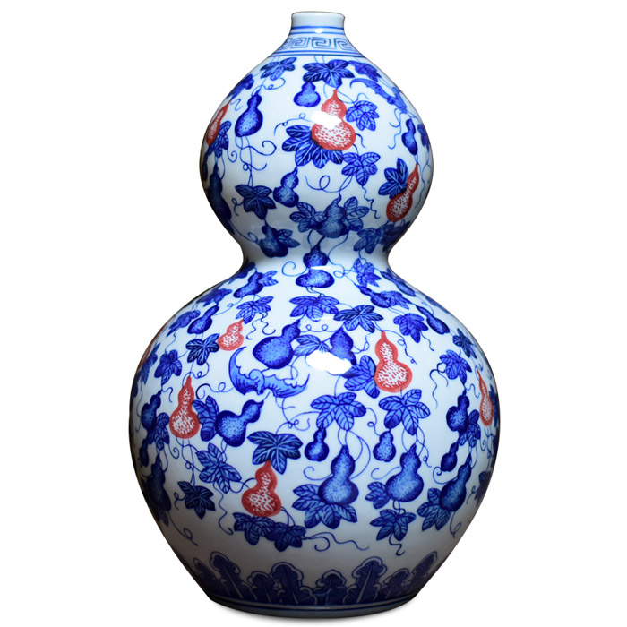 Vintage blue and white porcelain glaze red gourd vase ornaments home Jahrriesnge porcelain of vase cna0159