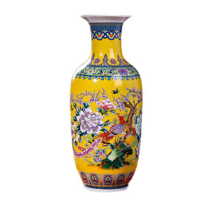 European style large yellow floor ceramic flower vase and accessories Jahrriesnge porcelain of yellow vase cna0164