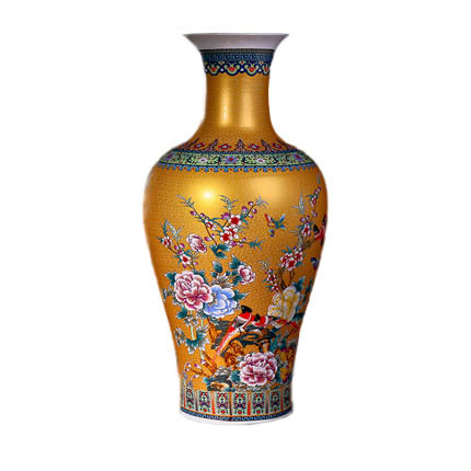 Enameled golden fishtail shape ceramic large vase Jahrriesnge porcelain of golden vase cna0175