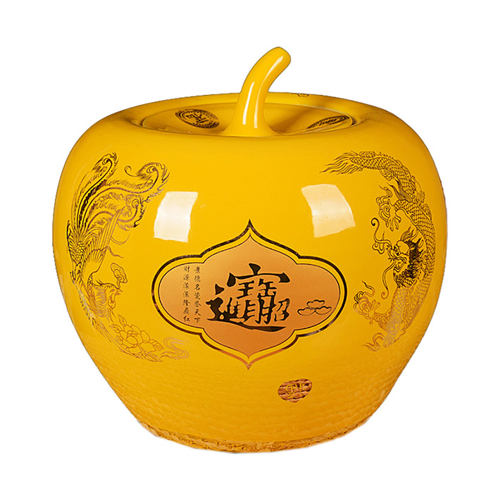 Chinese apple yellow big candy storage pots with lid for wedding Jahrriesnge porcelain of cna0186