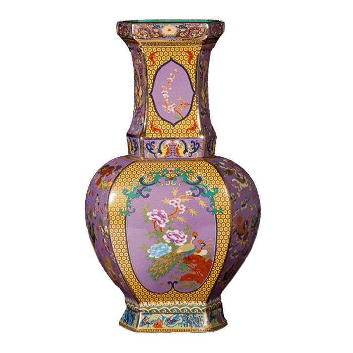 Large hexagonal enamel pastel ceramic vase with birds and flowers Jahrriesnge porcelain of vase cna0188