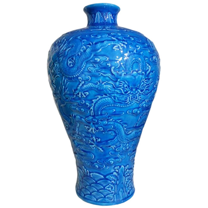 Carved dragon pattern navy blue mermaid artistic porcelain vase Jahrriesnge porcelain of porcelain vase cna0234