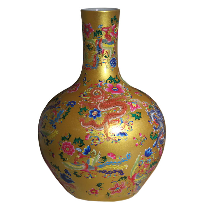Celestial ball yellow porcelain flower vase with dragon and phoenix Jahrriesnge porcelain of cna0252