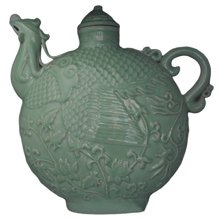 Vintage extra large crested celadon porcelain flat jugs and vases Jahrriesnge porcelain of white and blue vase cna0255