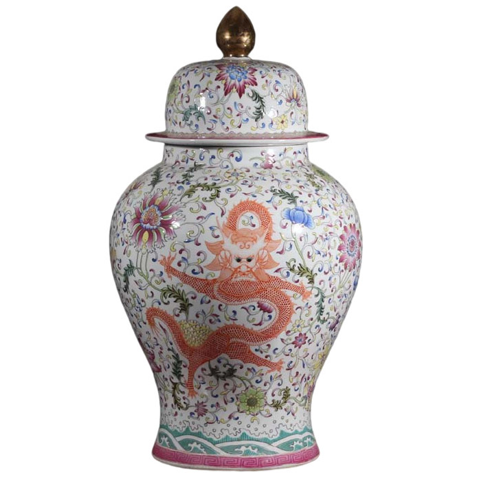 Extra tall colorful dragon and phoenix lucky ceramic jar living room Jahrriesnge porcelain of vase cna0279