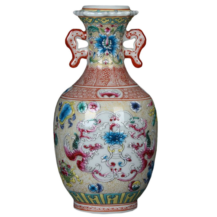 Hand painted pastel valuable decorated ceramics vase with phoenix Jahrriesnge porcelain of vase cna0331