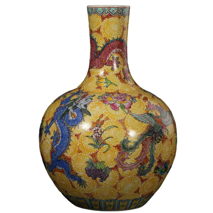 Large enamel pastel dragon and phoenix floor standing vase living room Jahrriesnge porcelain of vase cna0366