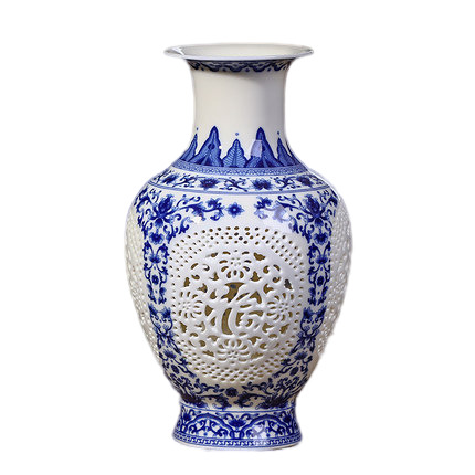 Hollow blue and white fishtail shape ceramic vase flower arrangement Jahrriesnge porcelain of hollow out vase cna0405