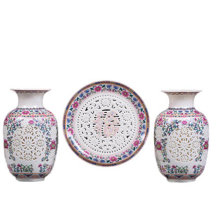 Hollow Pastel Ceramic Vase Three-piece Set Jahrriesnge porcelain of hollow out vase cna0409