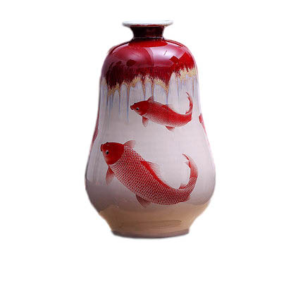 Jingdezhen kiln cracked glaze gourd-shaped red fish ceramic vase Jahrriesnge porcelain of kiln change cracked glaze pomegranate flower vase cna0437