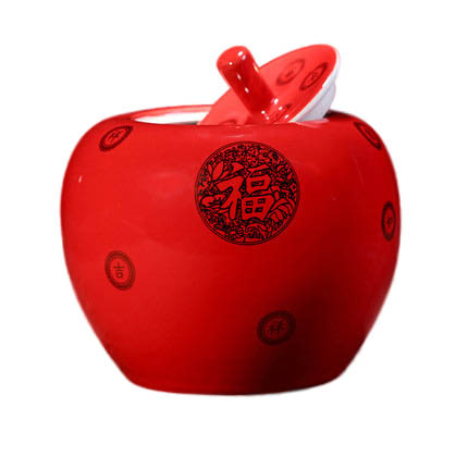 Apple Shaped Red Good Lucky red Ceramic Storage Jar Jahrriesnge porcelain of red apple storage tank cna0480