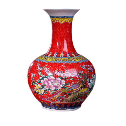 Red enamel ornamental ceramic vase on the ground Jahrriesnge porcelain of enamel colorful vase cna0624