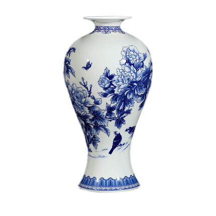 Mermaid shape blue and white peony pattern bone china vase Jahrriesnge porcelain of delicate bone china thin tire vase cna0683