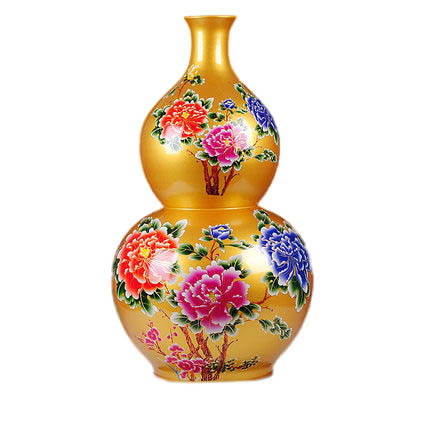 Golden gourd shape ceramic vase with peony pattern Jahrriesnge porcelain of red gourd vase cna0720