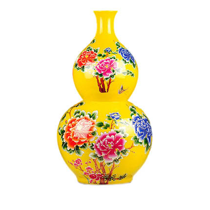 Yellow gourd shape ceramic vase with peony pattern on the ground Jahrriesnge porcelain of red gourd vase cna0722