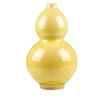 Cracked glaze yellow gourd shape ceramic vase Jahrriesnge porcelain of yellow ice cube cracked gourd vase cna0731