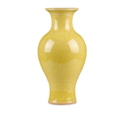 Fishtail shape yellow cracked glaze ceramic vase Jahrriesnge porcelain of yellow ice cube cracked gourd vase cna0733