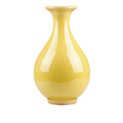 Jar shape yellow cracked glaze ceramic vase Jahrriesnge porcelain of yellow ice cube cracked gourd vase cna0734