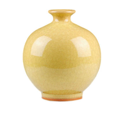 Pomegranate shape yellow cracked glaze ceramic vase Jahrriesnge porcelain of yellow ice cube cracked gourd vase cna0735