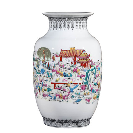 Winter melon children figure pastel ceramic vase Jahrriesnge porcelain of pastel one hundred children figure vase cna0782