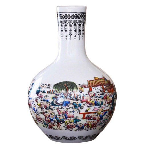 Celestial shape children figure pastel ceramic vase Jahrriesnge porcelain of pastel one hundred children figure vase cna0784