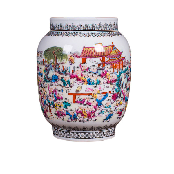 children figure pastel ceramic storage jar Jahrriesnge porcelain of pastel one hundred children figure vase cna0786