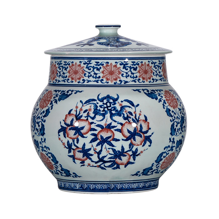 China hand painted blue and white underglaze red ceramic jar with lid Jahrriesnge porcelain of vase cna0794