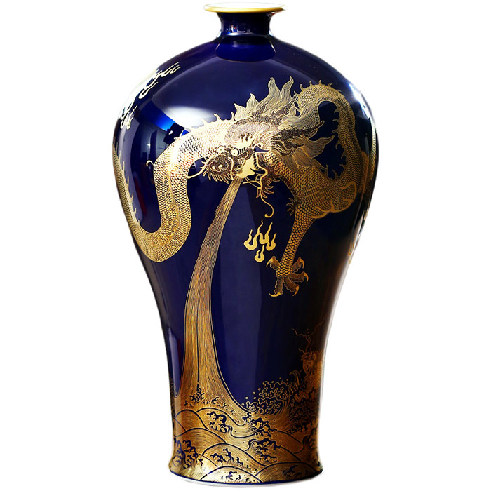 Jingdezhen hand painted blue mermaid dragon ceramic vase outline gold Jahrriesnge porcelain of vase cna0798