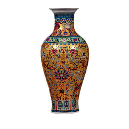 Living room fishtail shape golden enamel ceramic vase on the ground Jahrriesnge porcelain of colorful enamel vase cna0801