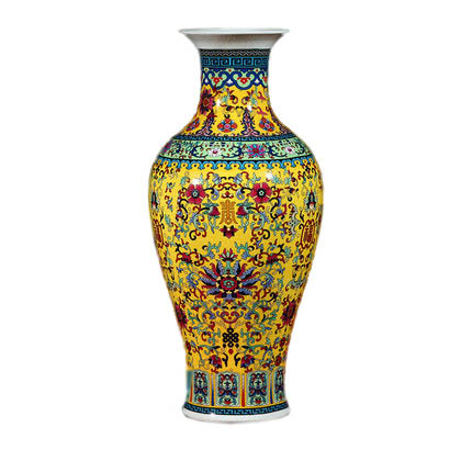 Living room fishtail shape yellow enamel ceramic vase on the ground Jahrriesnge porcelain of colorful enamel vase cna0805