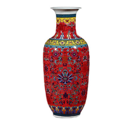 Living room winter melon shape red enamel ceramic vase on the ground Jahrriesnge porcelain of colorful enamel vase cna0806