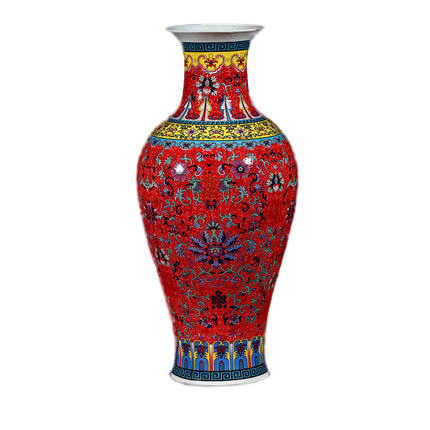 Living room fishtail shape red enamel ceramic vase on the ground Jahrriesnge porcelain of colorful enamel vase cna0807