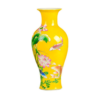 Fishtail shape lotus pattern yellow ceramic flower vase Jahrriesnge porcelain of yellow vase cna0810