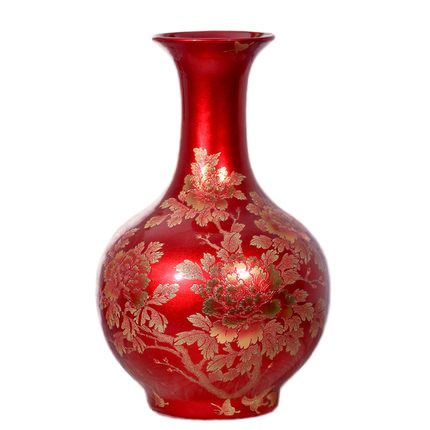 China golden flower with red crystal glazed ceramic ornamental vase Jahrriesnge porcelain of crystal glaze vase cna0826
