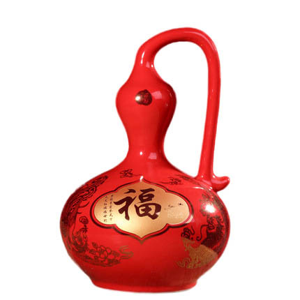 Chinese long handled gourd with dragon and phoenix good luck symbol Jahrriesnge porcelain of red gourd vase cna0861