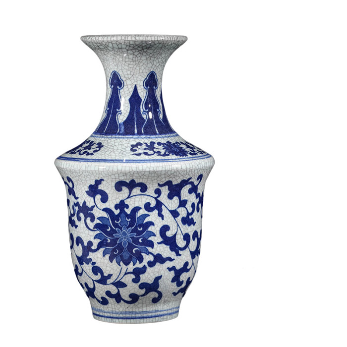 Small barrel shape blue and white chinese cracked glaze ceramic vase Jahrriesnge porcelain of white and blue vase cna0871