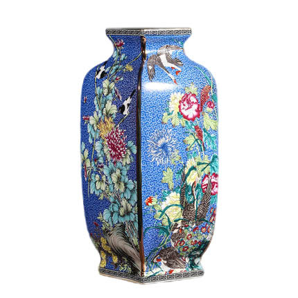 Vintage middle blue majolica ceramic vases ornaments outline in gold Jahrriesnge porcelain of outline in gold vase cna0895