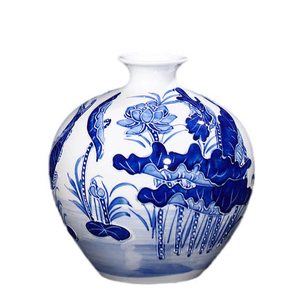 Pomegranate hand painted relief blue and white chinese lotus vases Jahrriesnge porcelain of relief lotus vase cna0904