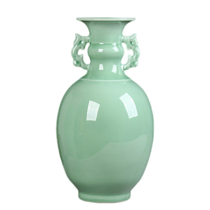 Big Belly two ears mint glazed green chinese porcelain vases Jahrriesnge porcelain of green binaural vase cna0920
