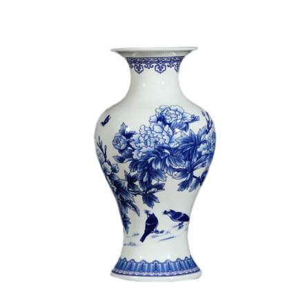 Peony pattern fishtail shape blue and white bone china vase Jahrriesnge porcelain of peony bone china vase cna0938
