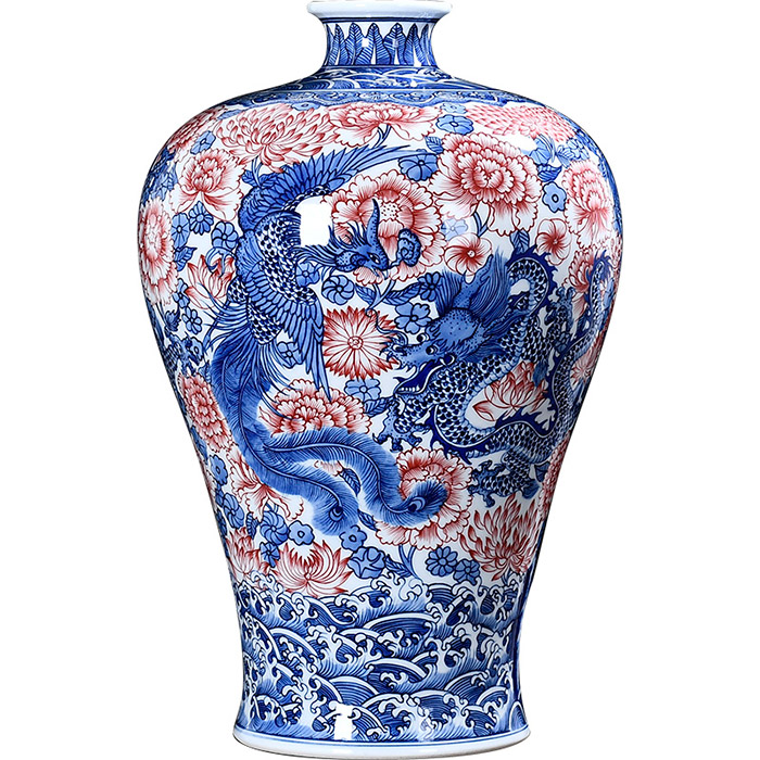 Designer hand-painted blue and white porcelain dragon and phoenix vase Jahrriesnge porcelain of vase cna0951