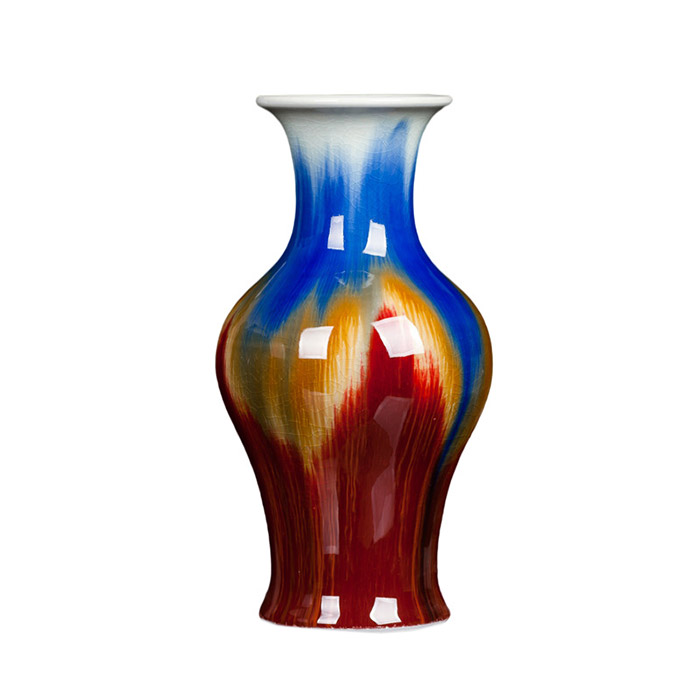 Vintage fishtail shape colorful kiln with cracked glaze ceramic vase Jahrriesnge porcelain of vase cna0982
