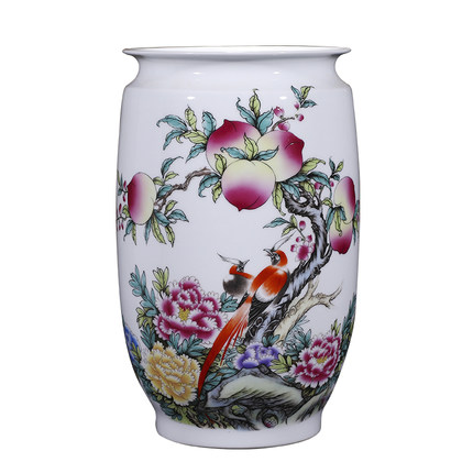 Peaches and peonies and birds pattern ceramic barrel for sale Jahrriesnge porcelain of peach vase cna0987