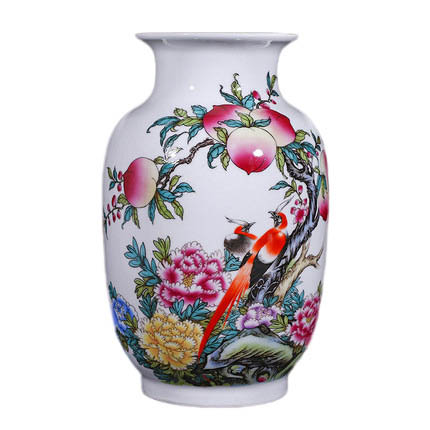 Peaches and peonies and birds pattern winter melon shape ceramic vases Jahrriesnge porcelain of peach vase cna0989