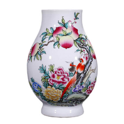 Peaches and peonies and birds pattern barrels shape ceramic vases Jahrriesnge porcelain of peach vase cna0990