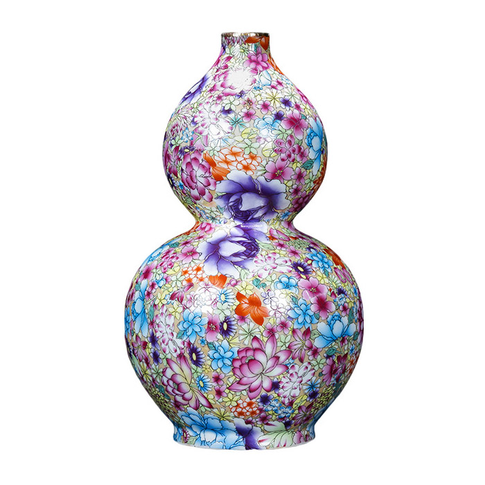 Vintage Qing dynasty gourd shape multi-flowers pattern ceramic vase Jahrriesnge porcelain of vase cna0994