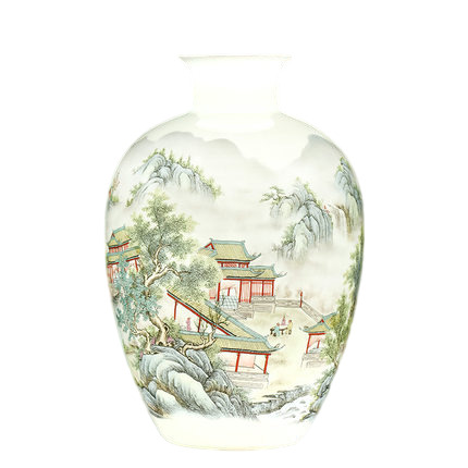 Hand-painted landscape painting round belly thin porcelain embryo vase Jahrriesnge porcelain of colorful landscape vase cna1007