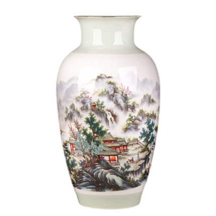 Large landscape painting fishtail shape thin porcelain embryo vase Jahrriesnge porcelain of colorful landscape vase cna1009
