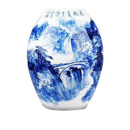 Designer hand painted waist drum shape blue and white porcelain vase Jahrriesnge porcelain of landscape vase cna1018